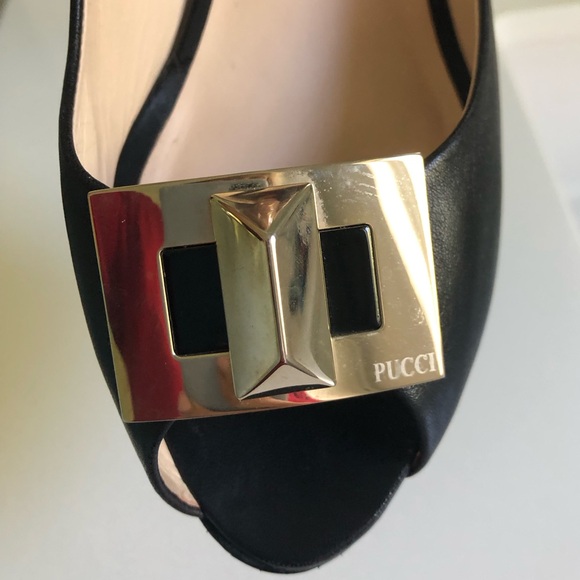 Emilio Pucci Black Leather Peep-Toe Heels Size 39 - Picture 8 of 10